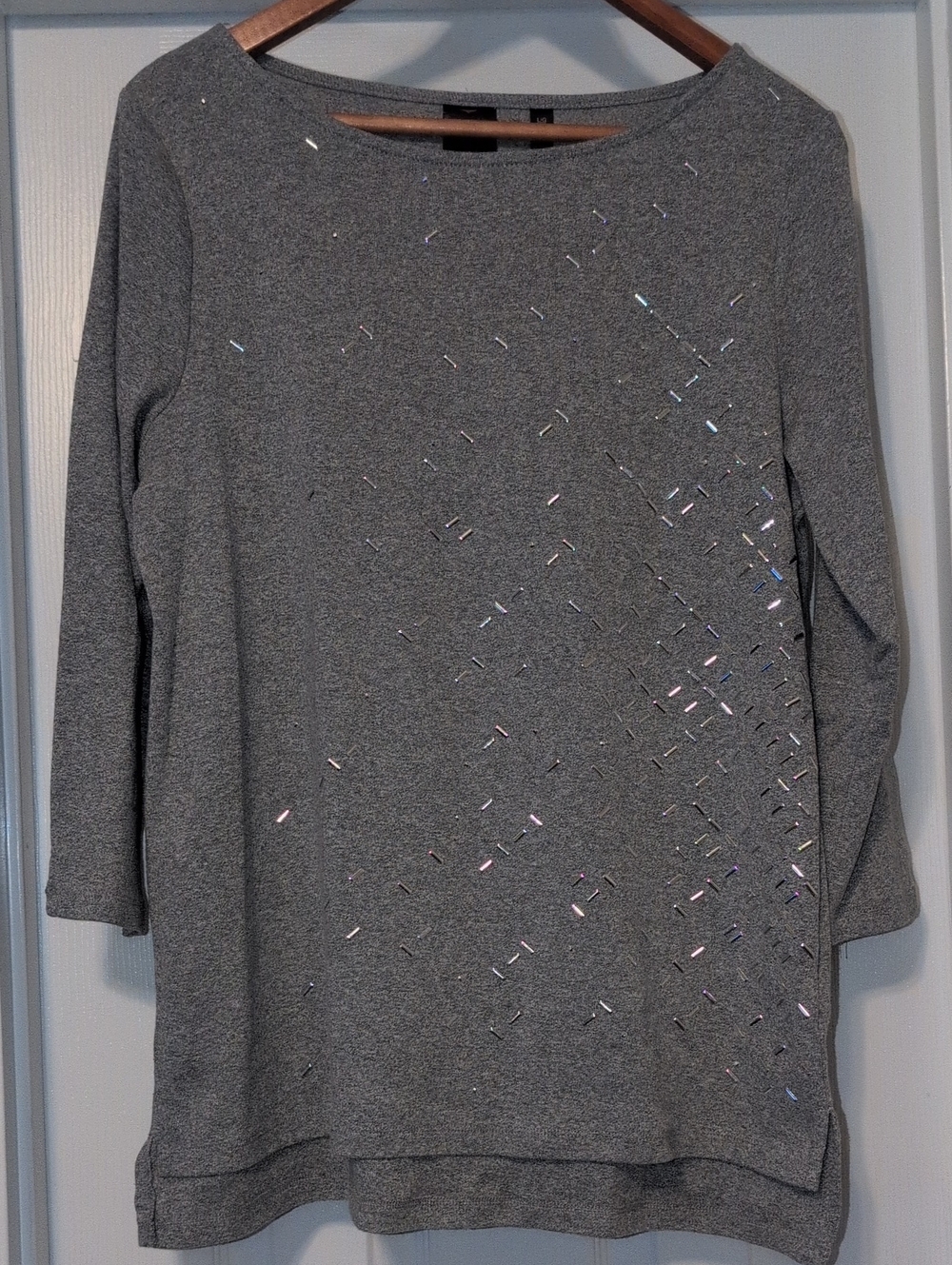 Rafaella Heather Gray Crewneck Sweater with Iridescent Accents